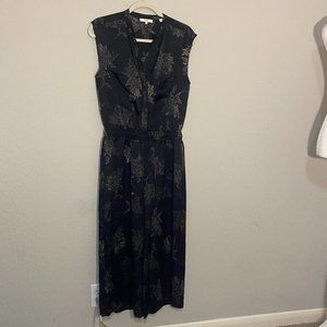 Vince Woodblock Jumpsuit with Wide Legs Cinched Waist Front Pockets - Size Med